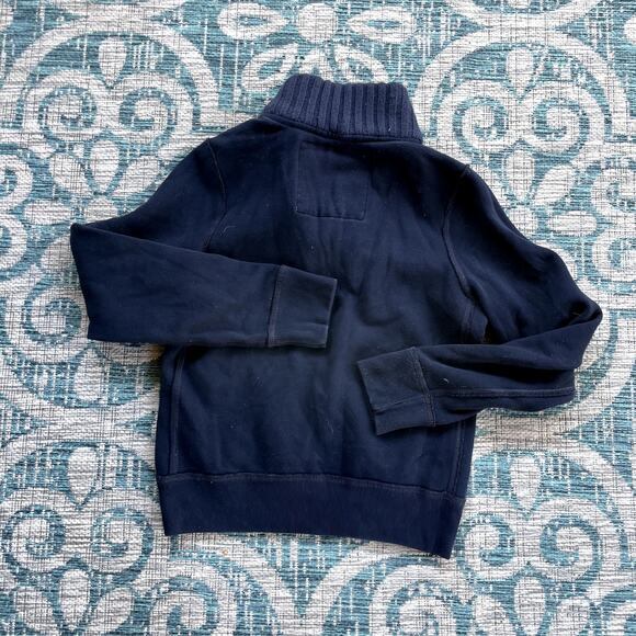 Abercrombie Kids Navy Blue Quarter Button Mock Neck Sweater Moose Logo - Size L - Picture 2 of 7